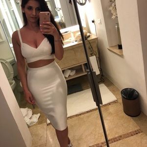 Sexy white bandage bodycon top and bottom